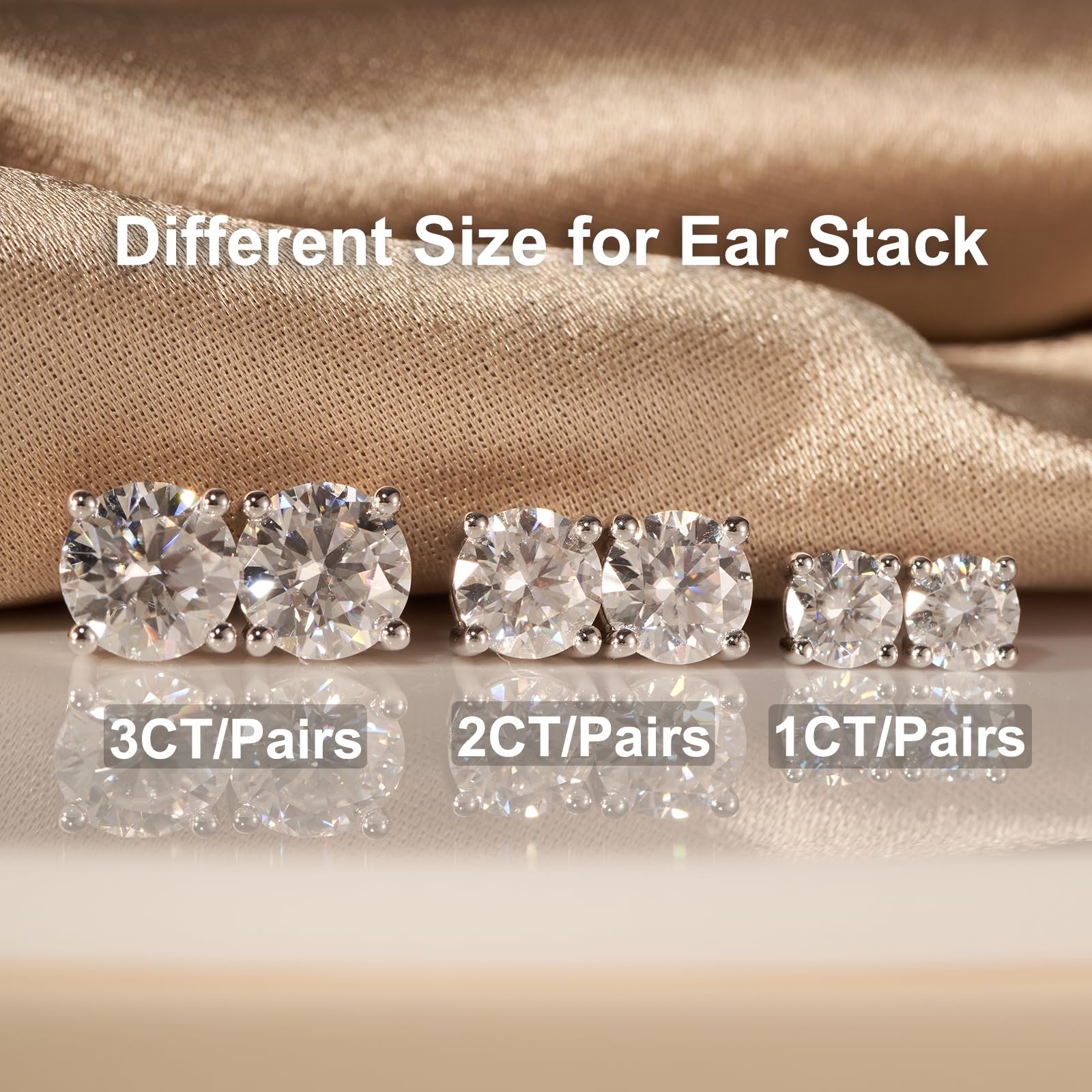 YODEWA Moissanite Stud Earrings for Women 925 Sterling Silver Hypoallergenic Flat Back 1 Pair DEF Color Lab Created Brilliant Round Moissanite Earrings (Silver 3CT)