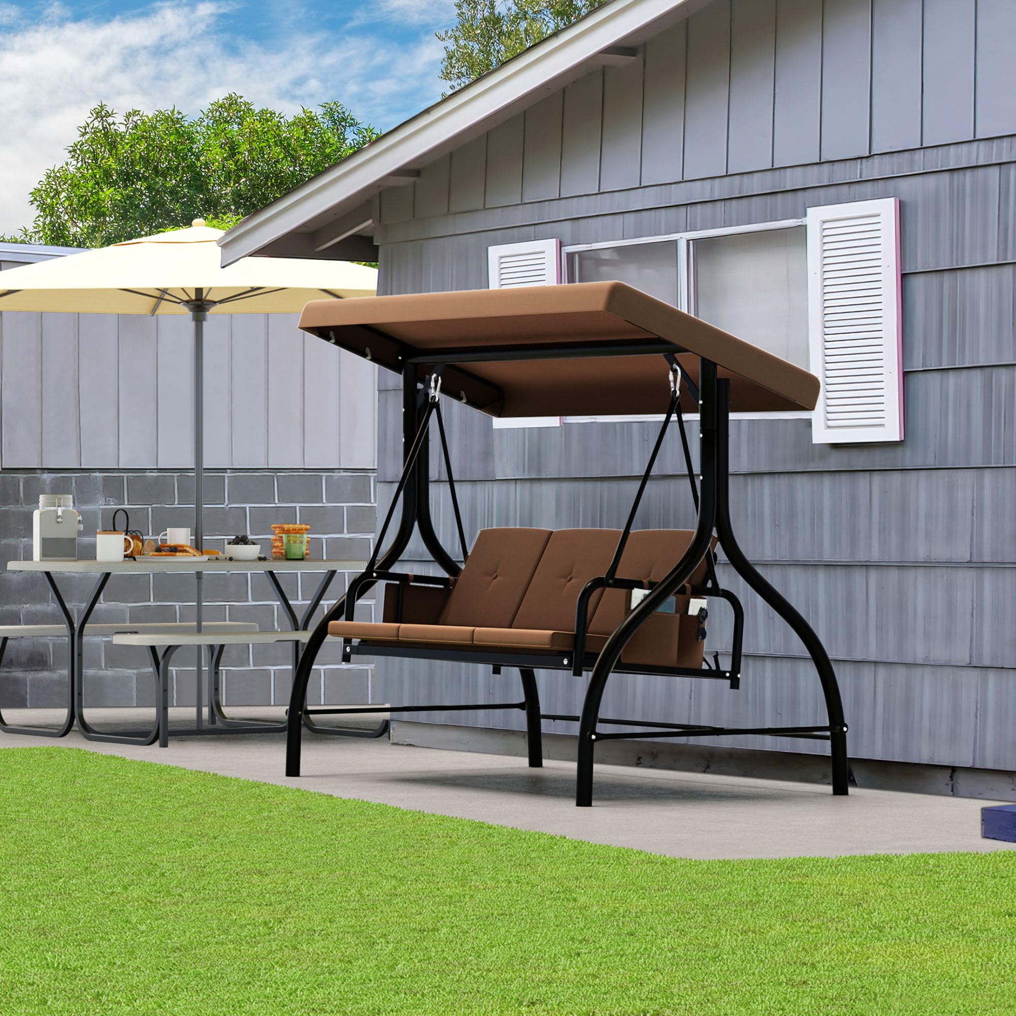YITAHOME Porch Swing Outdoor Patio Swing with Adjustable Canopy Removable Cushion