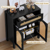 DWVO Rattan Drawer Dresser with Doors and Adjustable Shelves - Bathroom Cabinet with Large Drawer-Accent Cabinet Sideboard for Living Room/Entryway - Black