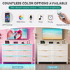DWVO 6-Drawer Dresser for Room, White Wood Dresser with Charging Station and LED RGB Light, Chest of Drawers Storage Organizer TV Stand for 60'' TV for Room, Living Room, Closet, Entryway