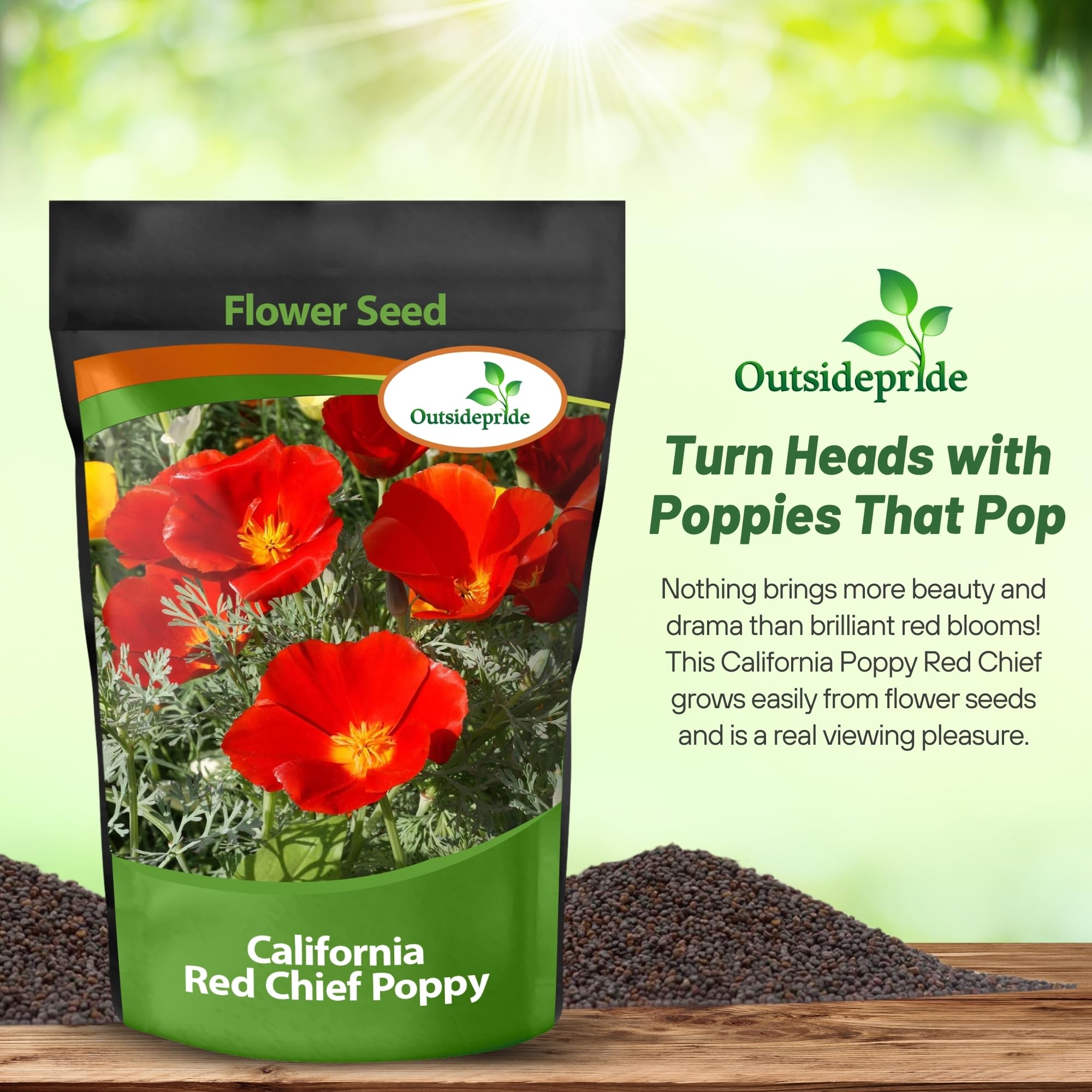 Outsidepride Red Chief California Poppy Seeds for Planting - 1/4 Lbs. Annual, Drought-Tolerant & Easy to Grow Wildflower Seeds with Vibrant Blooms for Landscaping, & Pollinator Garden