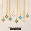 MYEARS Women Gold Necklace Clover Pendant Gemstone Green Amazonite Cubic Zirconia 14K Simple Dainty Chain Everyday Trendy Lucky Flower Jewelry