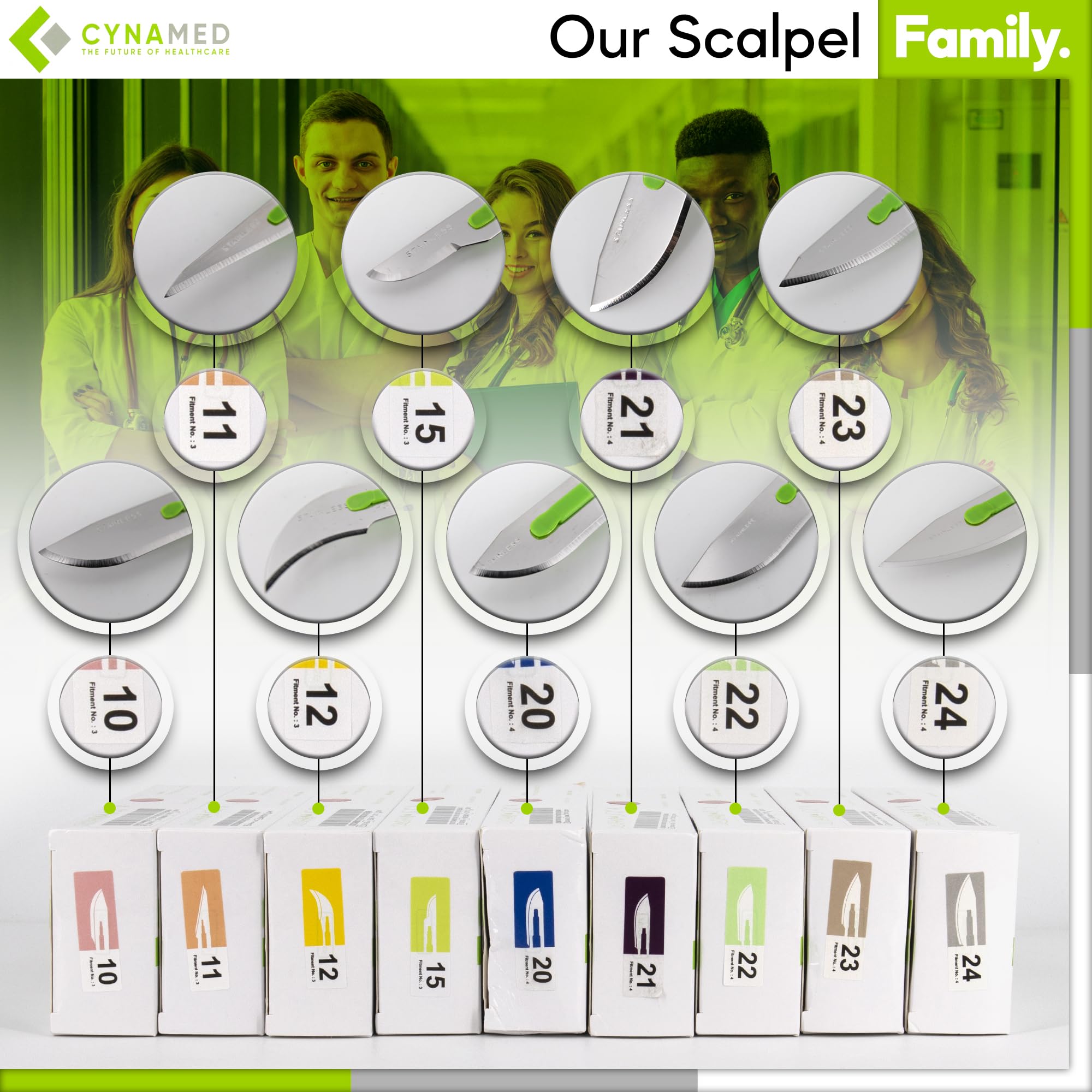 Cynamed Disposable Scalpel Blades| Sharp, Tempered Stainless-Steel Blades | Pack of 10 Sterile Scalpel Knives| Plastic Handle| Individual Pouches| for Dermaplaining, Podiatry, Crafts & More (No.10)