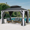 YITAHOME 10X12FT Hard Top Metal White Gazebo Patios Double Roof Canopy Aluminum Frame Garden Gazebo Tent Curtains Netting for Patios Backyards Decks Lawns Gray
