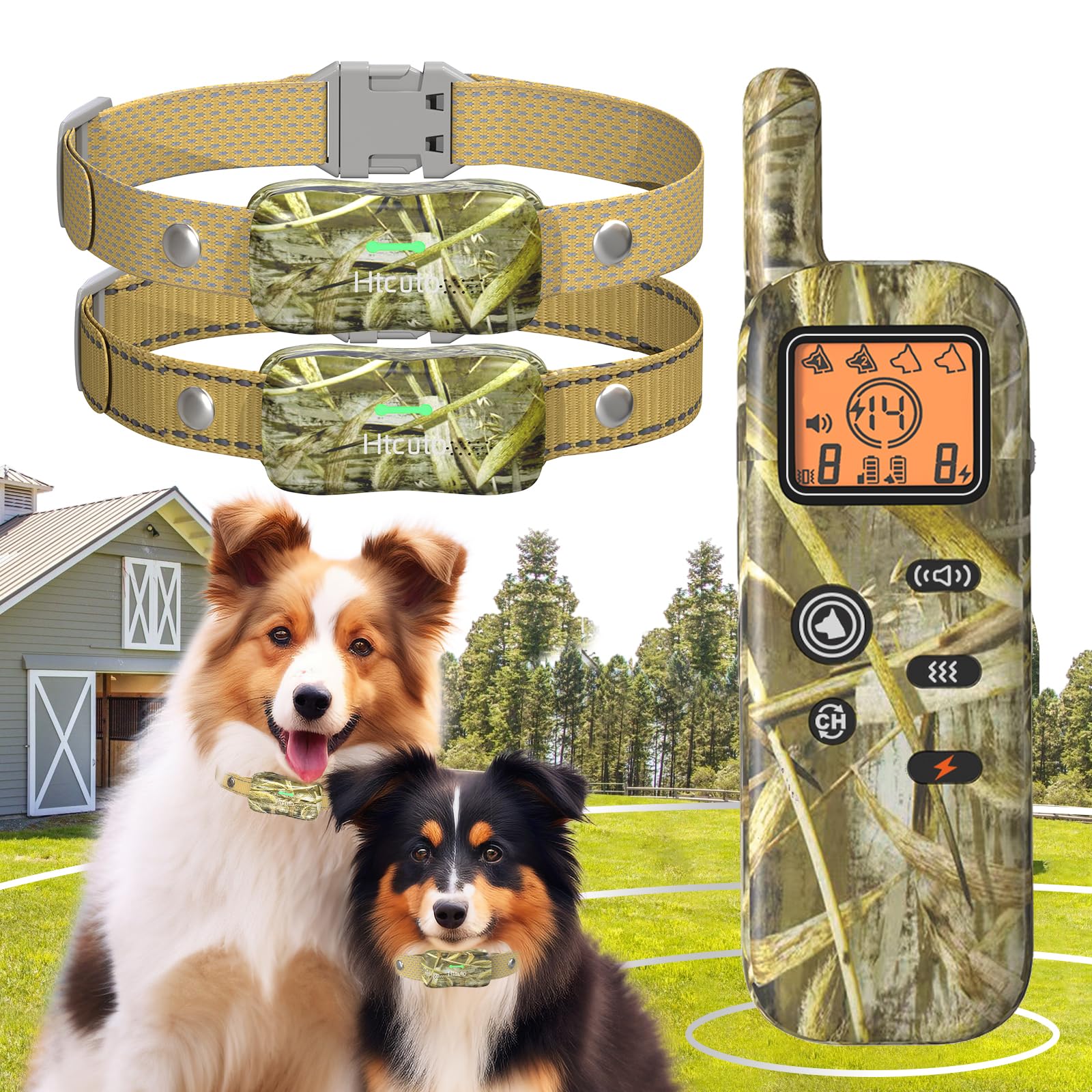 Htcuto Wireless Dog Fence System for 2 Dogs Electric Fences for Dogs Training Collar with Remote 856 Acre Shock Collar for Dogs Ultrasonic Trainer Waterproof Outdoor Safe Pet System with 2 Collars