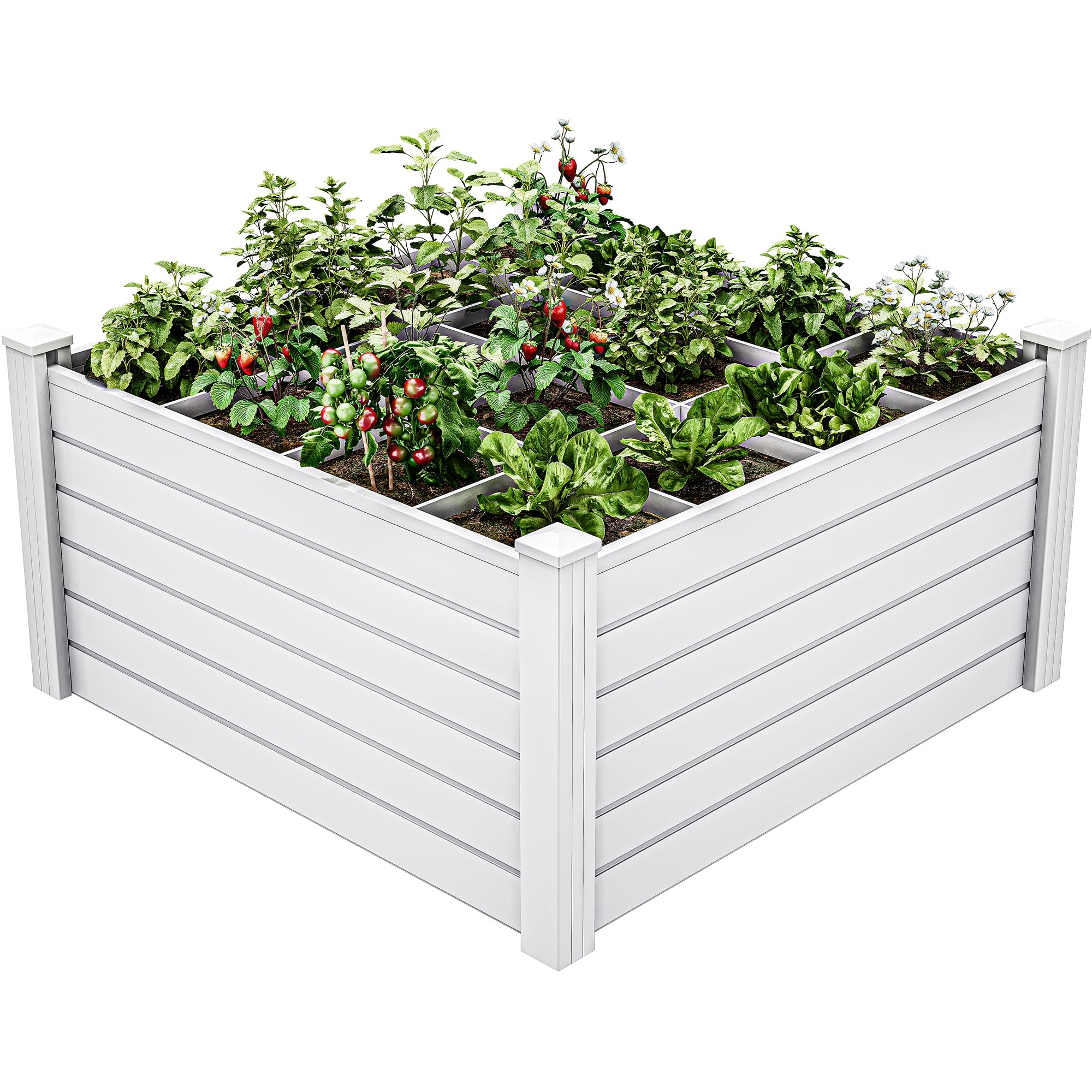 YITAHOME 4x4x2 FT Plastic Raised Garden Bed Kit, Large Outdoor Above Ground Planter Box with Growth Grid for Plants, Vegetables, and Flowers, Easy Installation, White