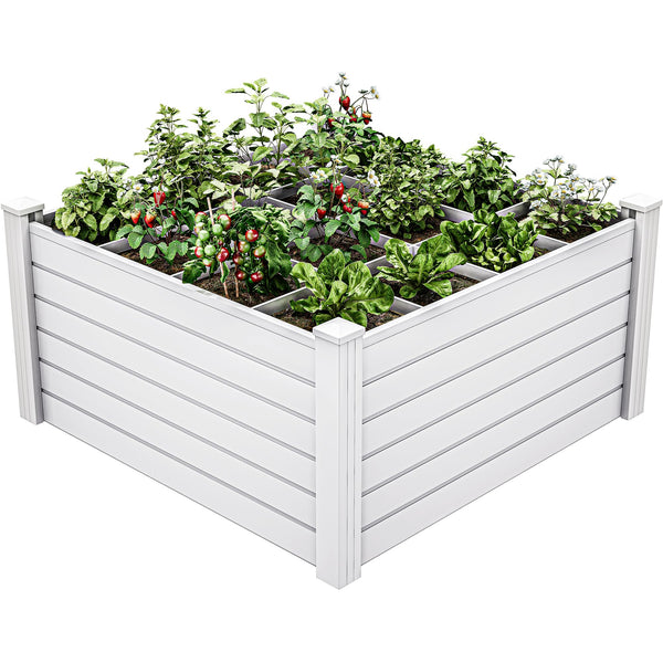 YITAHOME 4x4x2 FT Plastic Raised Garden Bed Kit, Large Outdoor Above Ground Planter Box with Growth Grid for Plants, Vegetables, and Flowers, Easy Installation, White