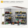 DWVO 8 x 4 ft Outdoor Storage Shed with 2-Tier Shelf, Metal Tool Shed & Garden Storage Cabinet for Backyard, Patio, Equipment & Bike, Brown