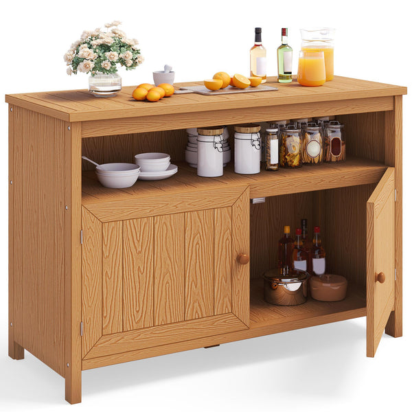 DWVO Poly Lumber Outdoor Sideboard, Patio Bar Table with Storage and Shelves, Weather Resistant Storage Cabinet for Outdoor, Pool and Garden - Brown