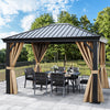 YITAHOME 10X12FT Hardtop Metal Gazebo Single Top Outdoor Patio Canopy Galvanized Iron Aluminum Column Garden Tent Curtains Netting for Backyards Decks Lawns,Brown