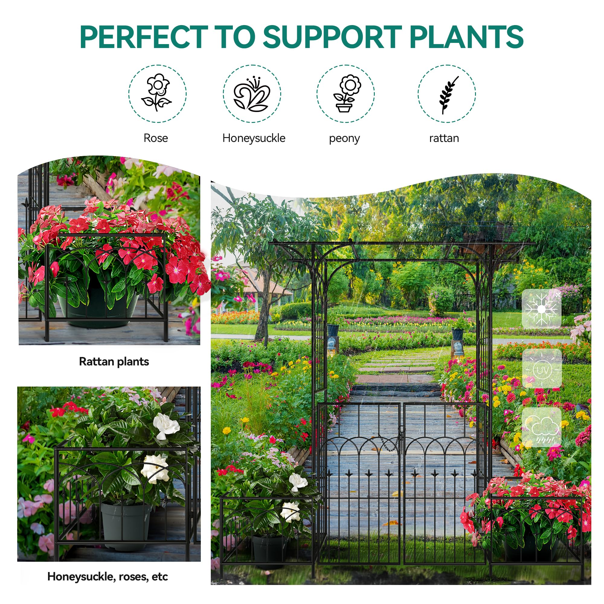 YITAHOME Garden Arbor with Gate and Planter Box, Metal Garden Arch for Climbing Plants Outdoor, Wedding Arches for Ceremony, Garden Arbors and Arches for Lawn, Patio, Backyard