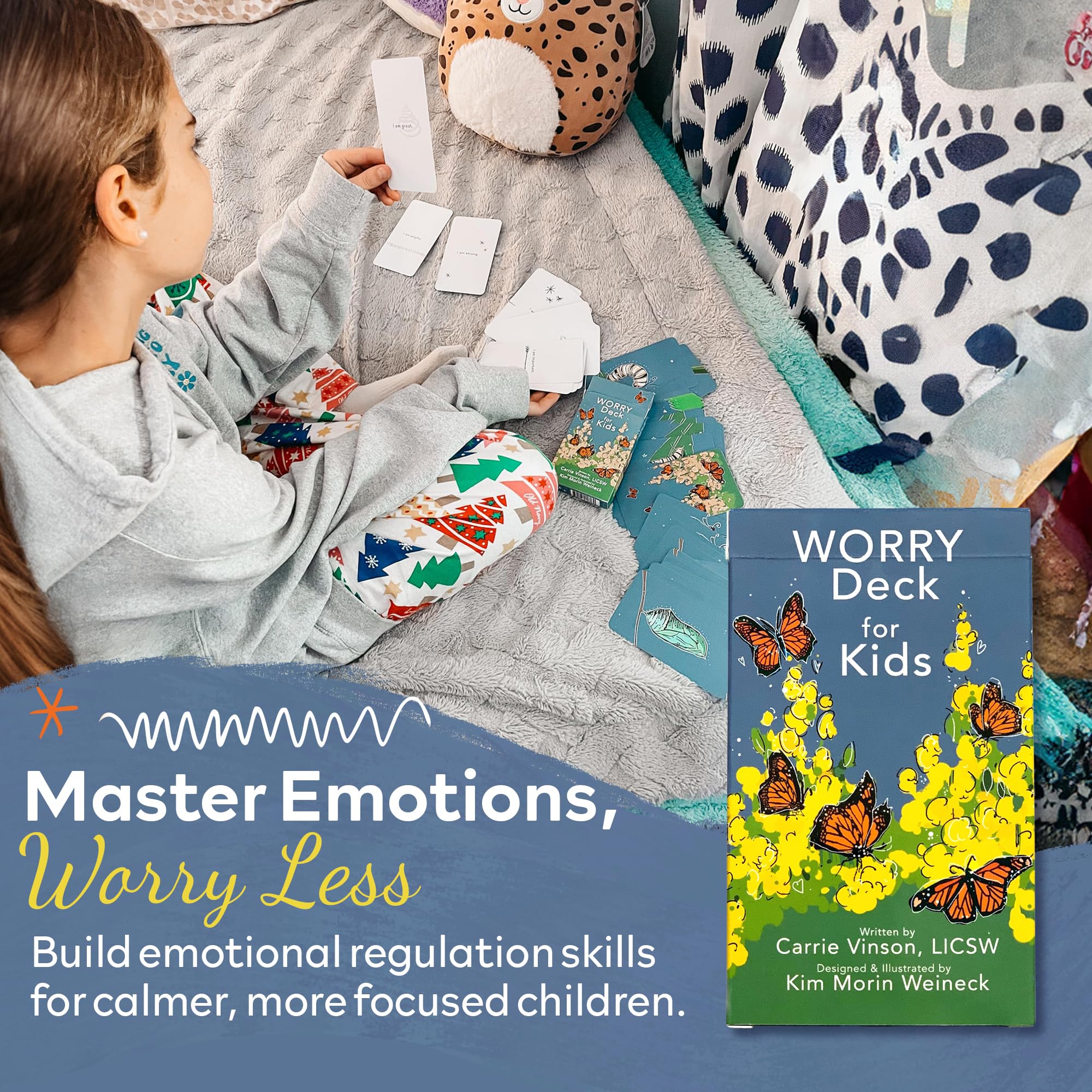 Worry Less Kids Deck - Emotional Regulation Tools for Kids, 52 Therapy Cards with Affirmations & Coping Skills, Helps Children Talk About Feelings, Ideal Tools for Health Therapists