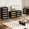 DWVO Buffet Cabinet Rattan - Storage with 6 Wood Storage Closet Dressers Chest - Coffee Bar with Drawer-Accent with Golden Handles for Living Room/Dining Room/Entryway-Black