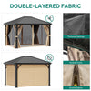 YITAHOME 10x12ft Hardtop Gazebo with Nettings and Curtains, Heavy Duty Galvanized Steel Outdoor Vertical Stripes Roof for Patio, Backyard, Deck, Lawns, Brown
