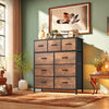 GOOBED Dresser for Bedroom with 9 Drawers - Fabric Storage Tower, Tall Chest Organizer Unit for Living Room, Entryway, Closets with Sturdy Steel Frame, Wooden Top