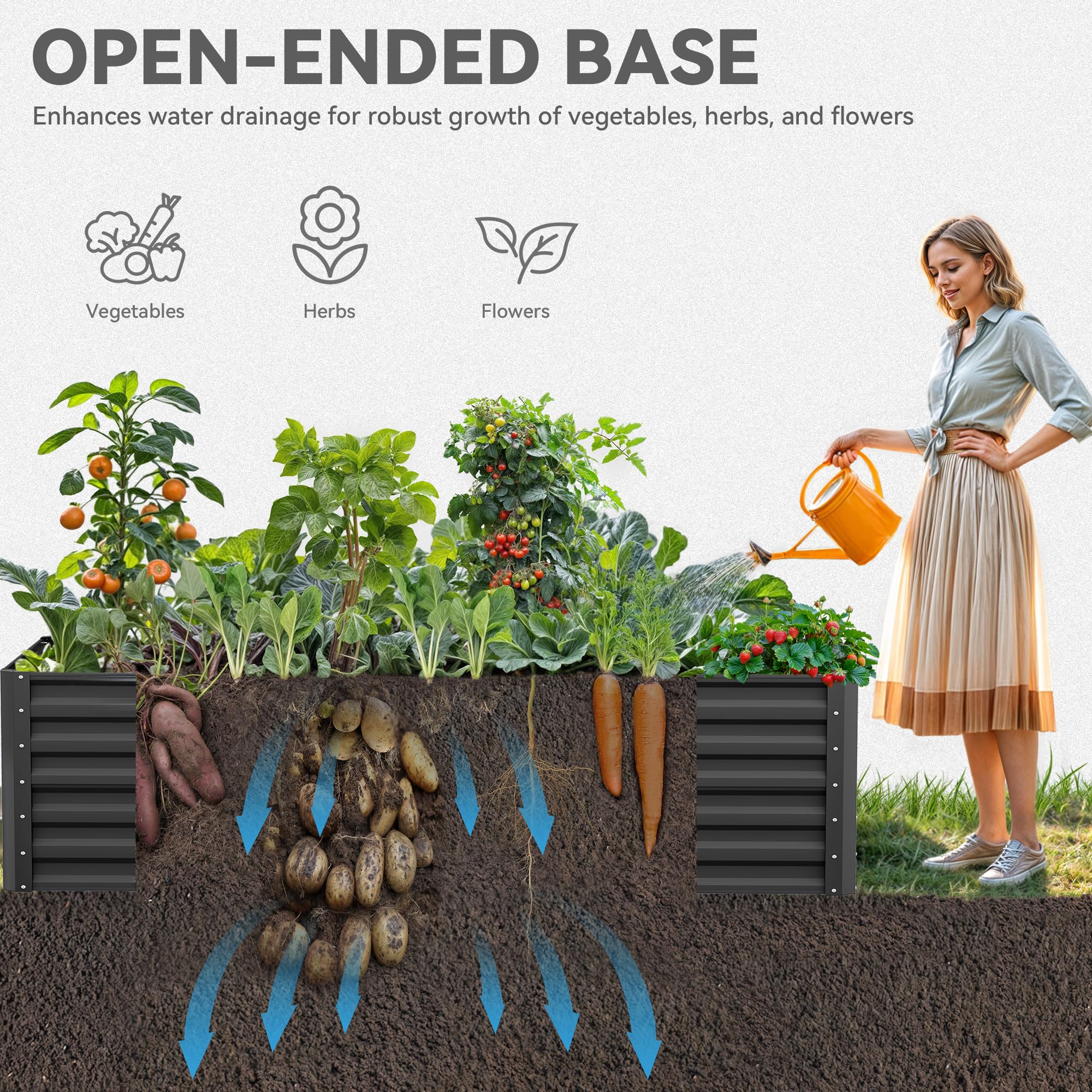 YITAHOME 6x3x2ft Large Raised Garden Bed Kit, Galvanized Metal Planter Box with Gloves, Ground Nails, Support Rod, Outdoor Above Ground Planters for Plants Vegetables Flowers, Black