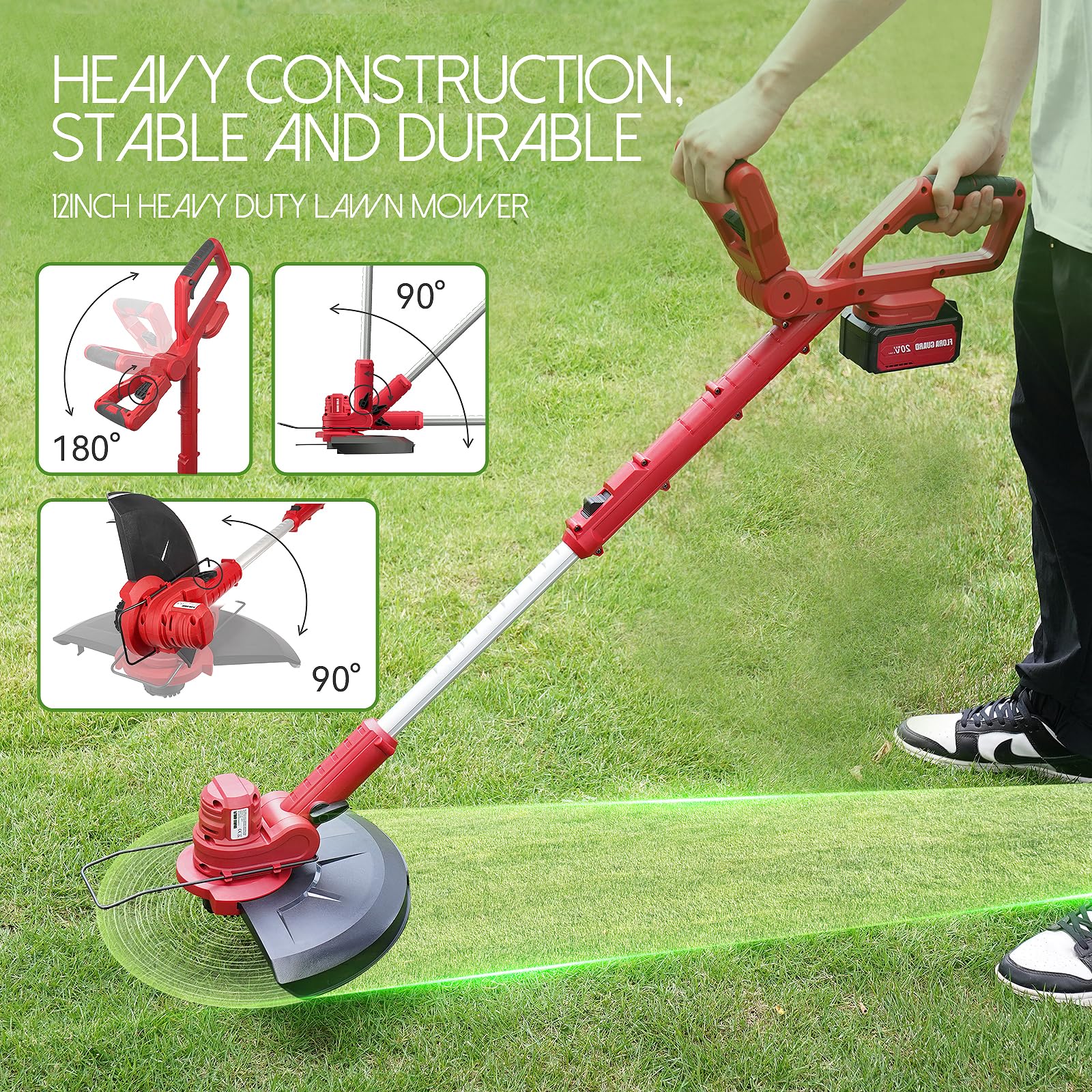 FLORA GUARD Electric String Trimmer, 2-in-1 for Lawn Mowers and Lawn Edge Trimmers, Heavy-Duty Construction, Stable and Durable, Includes 4.0Ah Battery and 3.0A Charger