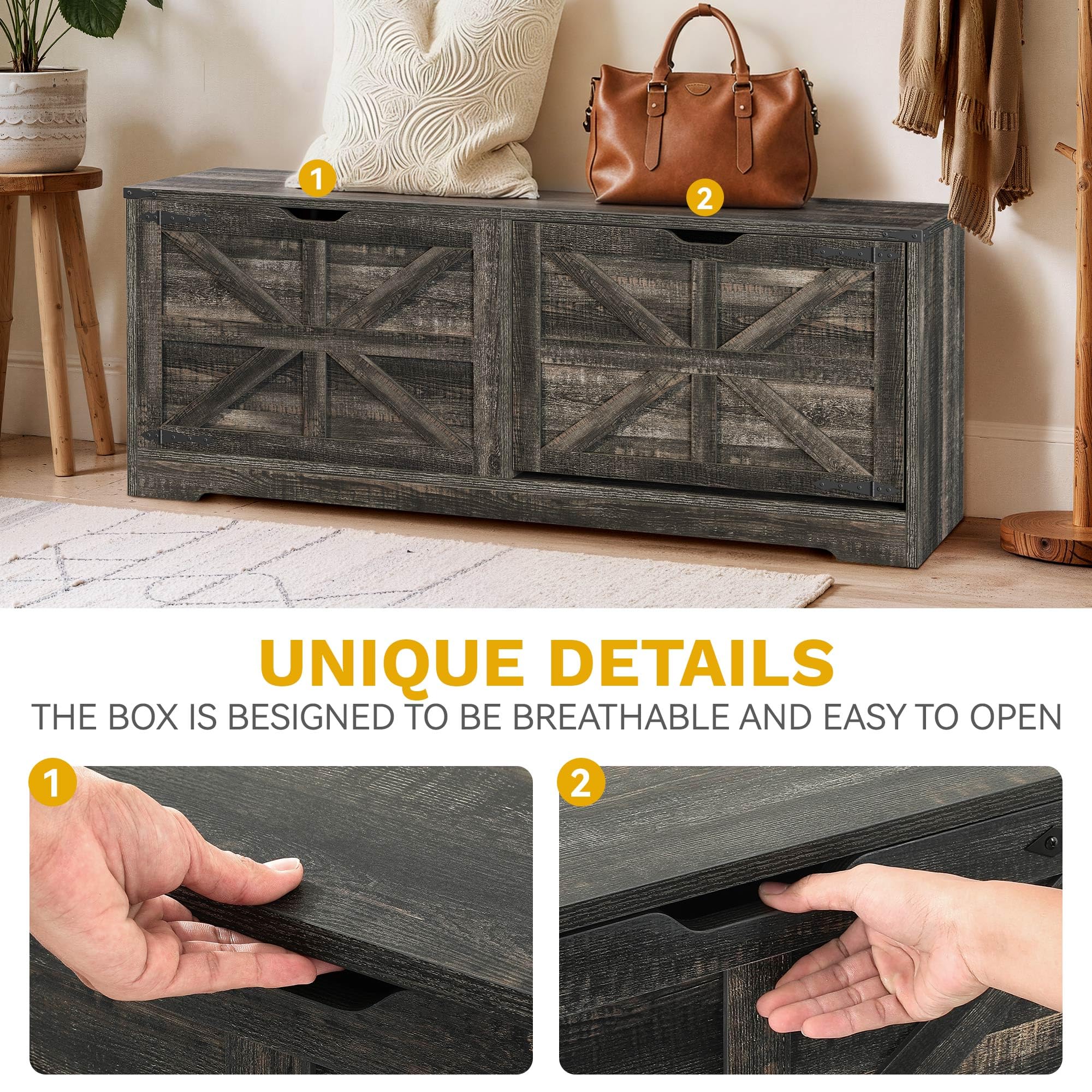 DWVO Shoe Storage Bench, 55" L Shoe Cabinet with 3 Flip Drawer & Flip-Top Storage, Farmhouse Modular Tilt-Out Organizer for Entryway, Mudroom, Bedroom