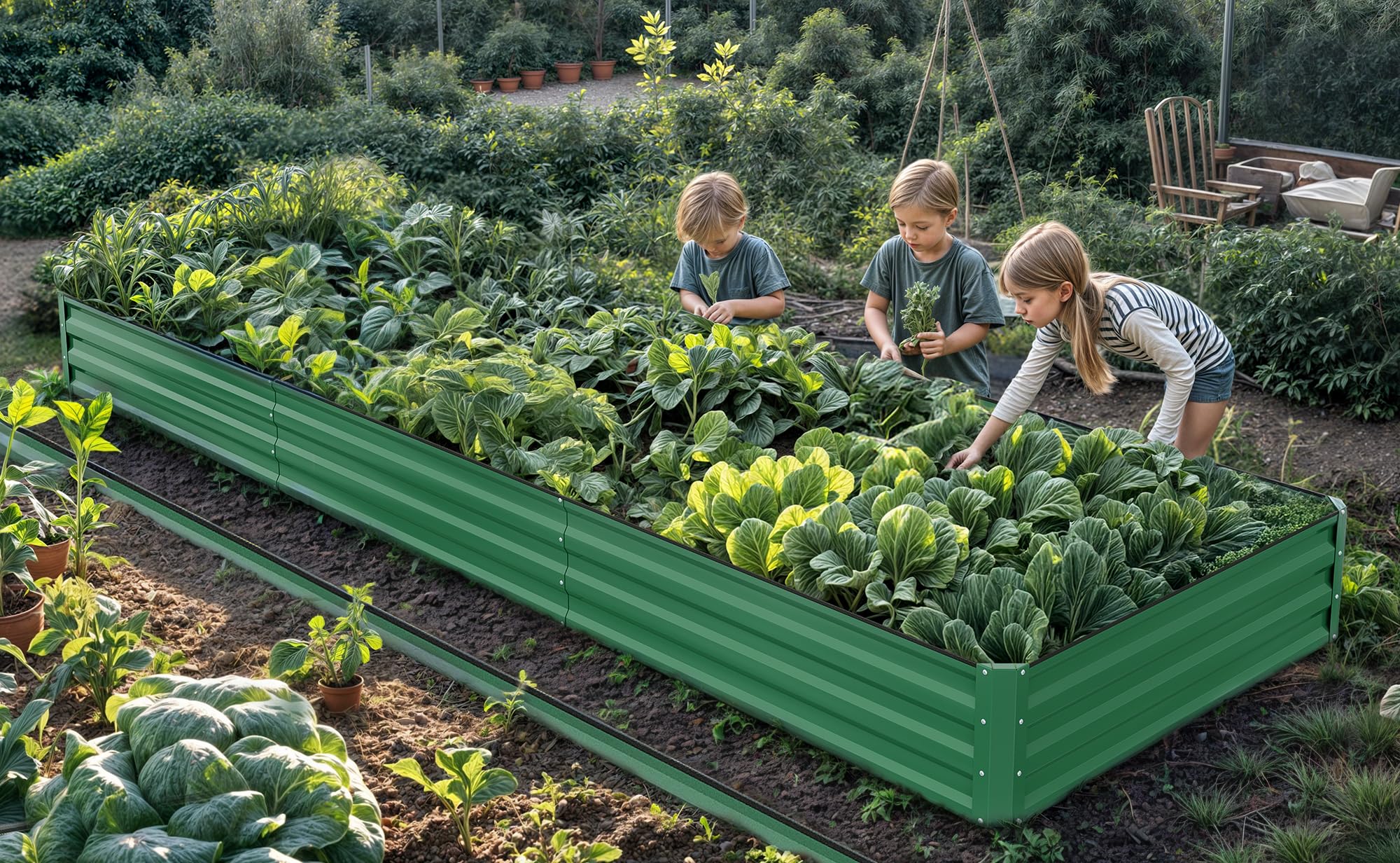 YITAHOME 12x4x1ft Large Raised Garden Bed Kit, Galvanized Metal Planter Box with Gloves, Ground Nails, Support Rod & Safety Rubber, Outdoor Above Ground Planters for Plants Vegetables Flowers, Green