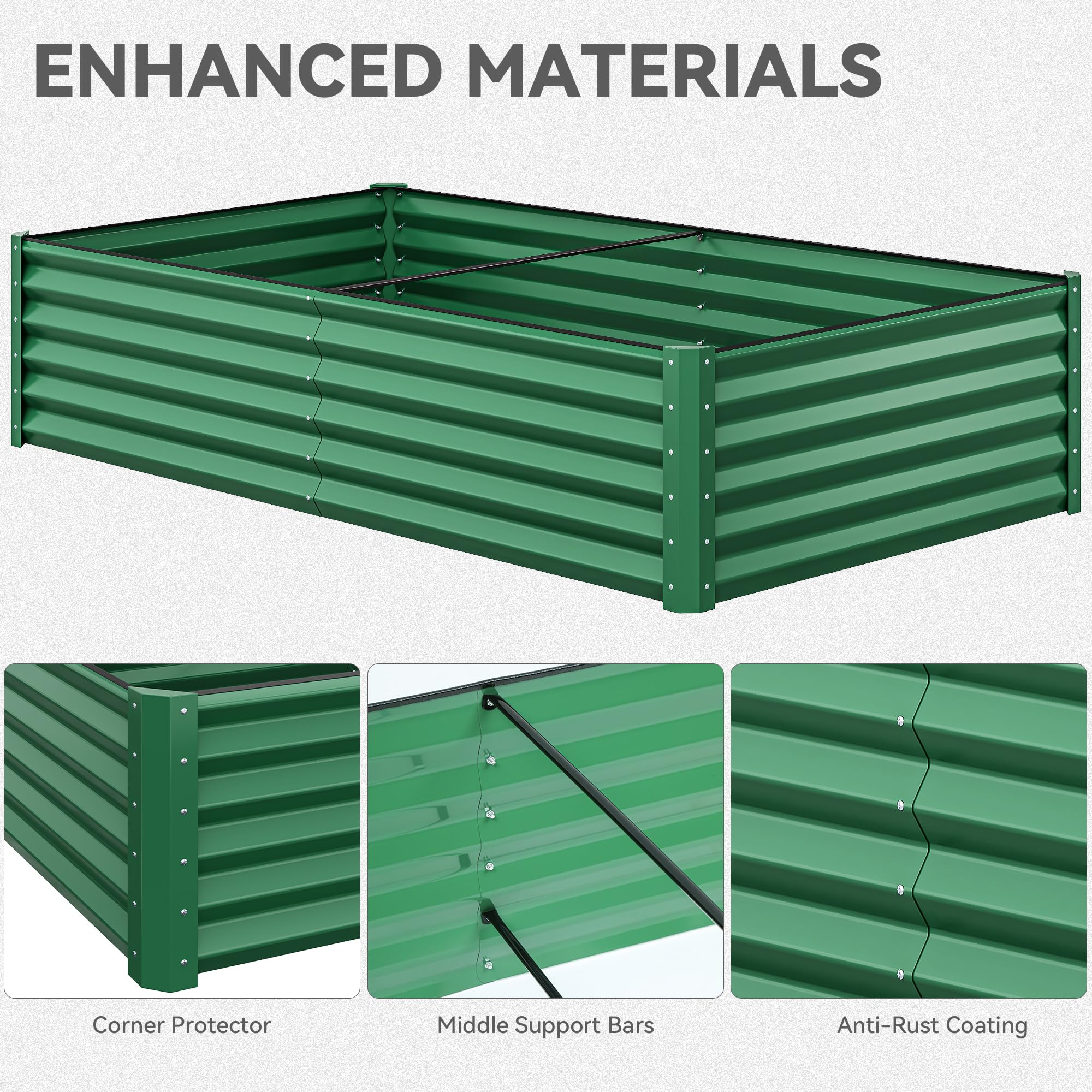 YITAHOME 8x4x1.5ft Large Raised Garden Bed Kit, Galvanized Metal Planter Box with Gloves, Ground Nails & Safety Rubber, Outdoor Above Ground Planters for Plants Vegetables Flowers, Green