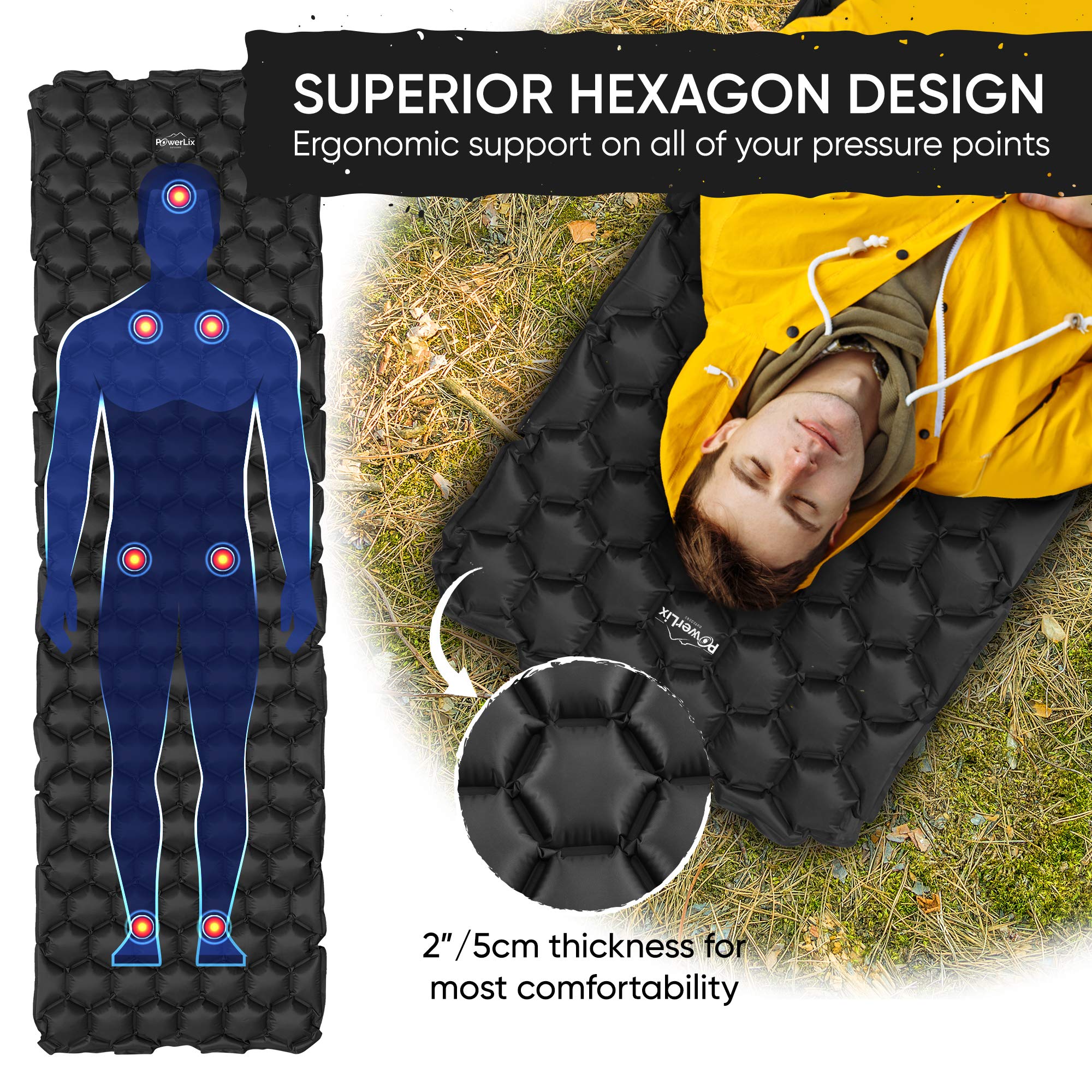 POWERLIX Ultralight Sleeping Pad for Camping with Inflating Bag– Compact Lightweight Camping Mat, Outdoor Backpacking Hiking Traveling Airpad Camping Air Mattress Sleeping Mat