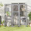 Outdoor Cat House Large Cat Enclosure, Window Catio Walk in Cage with Scratching Post, Platforms and 2 Condos, Cattery Outside Patio Cat Playpen for Mulitiple Cats