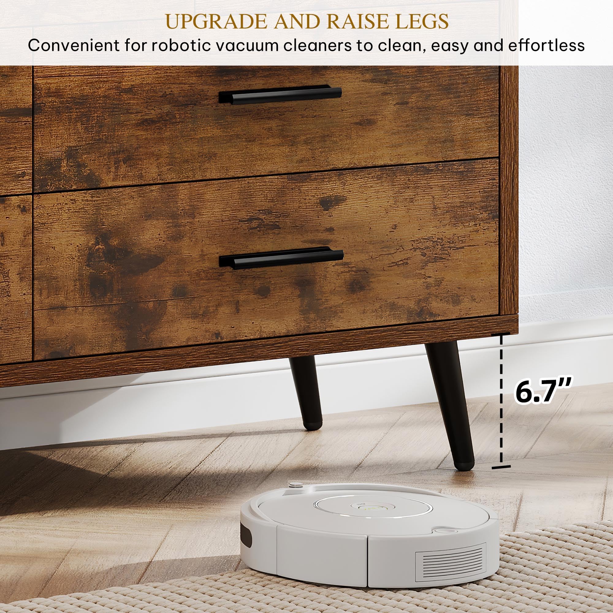 DWVO Rustic Brown 6 Drawer Dresser, 47" W Large Double Dresser Chest of Drawers, Modern Wood Storage Organizer with Black Metal Handles & Anti-Tipping Device for Hallway, Entryway