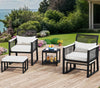 DWVO Patio Bistro Set, 5-Piece Wicker Furniture Set with Armchairs and Tempered Glass Coffee Table, Outdoor Conversation Sectional with Ottoman for Outdoors, Black