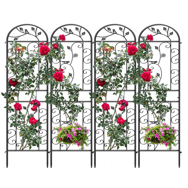YITAHOME 4 Pack 87x20in Garden Arch Trellises for Supporting Climbing Plants Outdoor, Roses, Vegetables, Vines, Flowers, Black Metal Garden Trellis for Patio