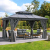 YITAHOME 10X12FT Hardtop Gazebo Outdoor Polycarbonate Patio Double Top Canopy Galvanized Iron Aluminum Column Garden Tent Curtains Netting for Backyards Decks Lawns,Gray