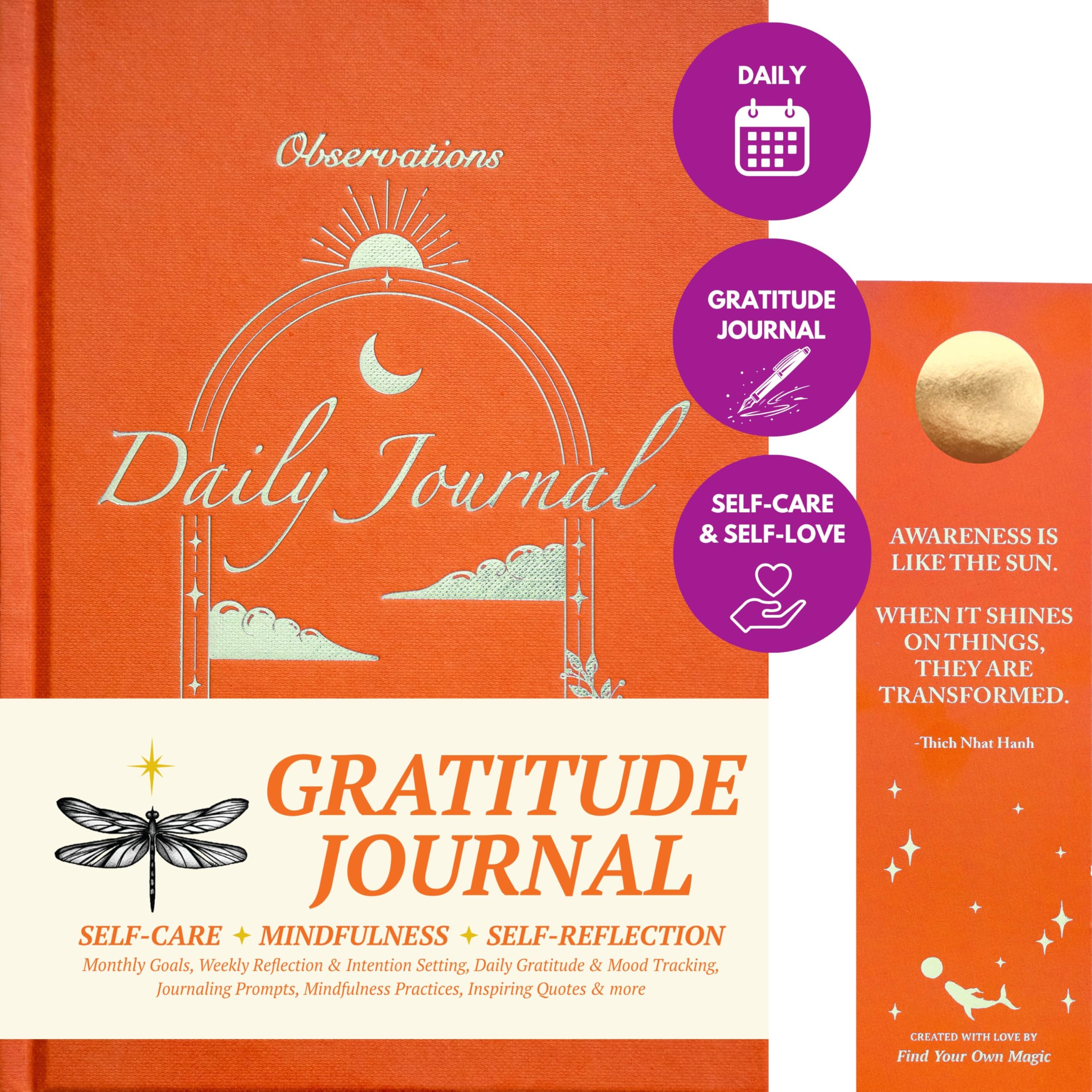 Gratitude Journal for Women & Men - Daily Mental Health Journal for Self Love, Mindfulness, Manifestation | Self Care & Spiritual Birthday Gift for Women | Guided Diary with Prompts - Observations