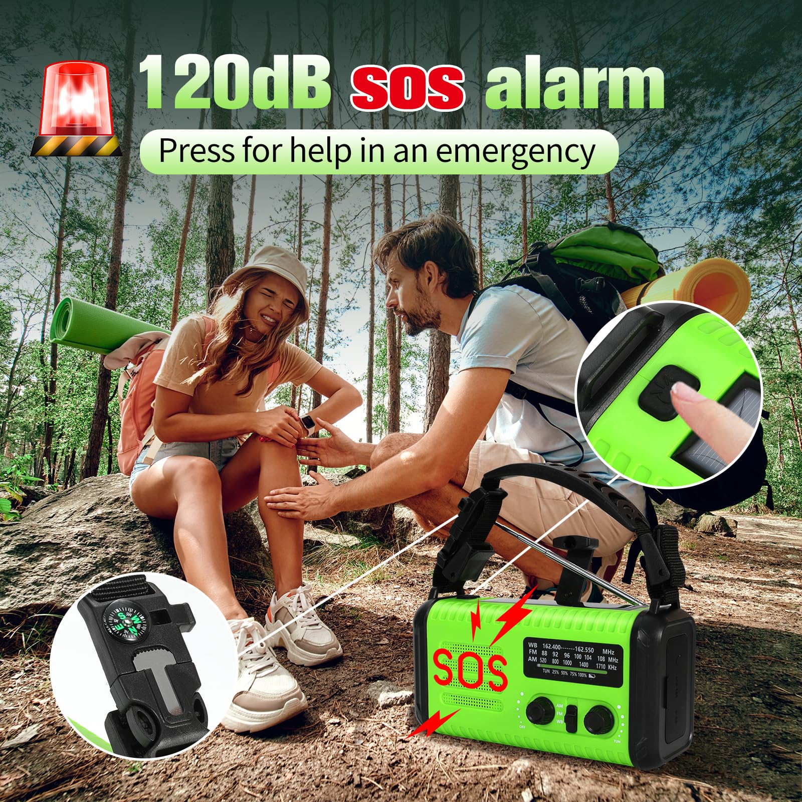 20000mAh / 74000mWh Emergency Crank Radio, NOAA/AM/FM Portable Weather Radio, Solar Hand Crank Radio, Battery Powered with USB Phone Charger, Flashlight Reading Lamp & SOS for Survival Camping