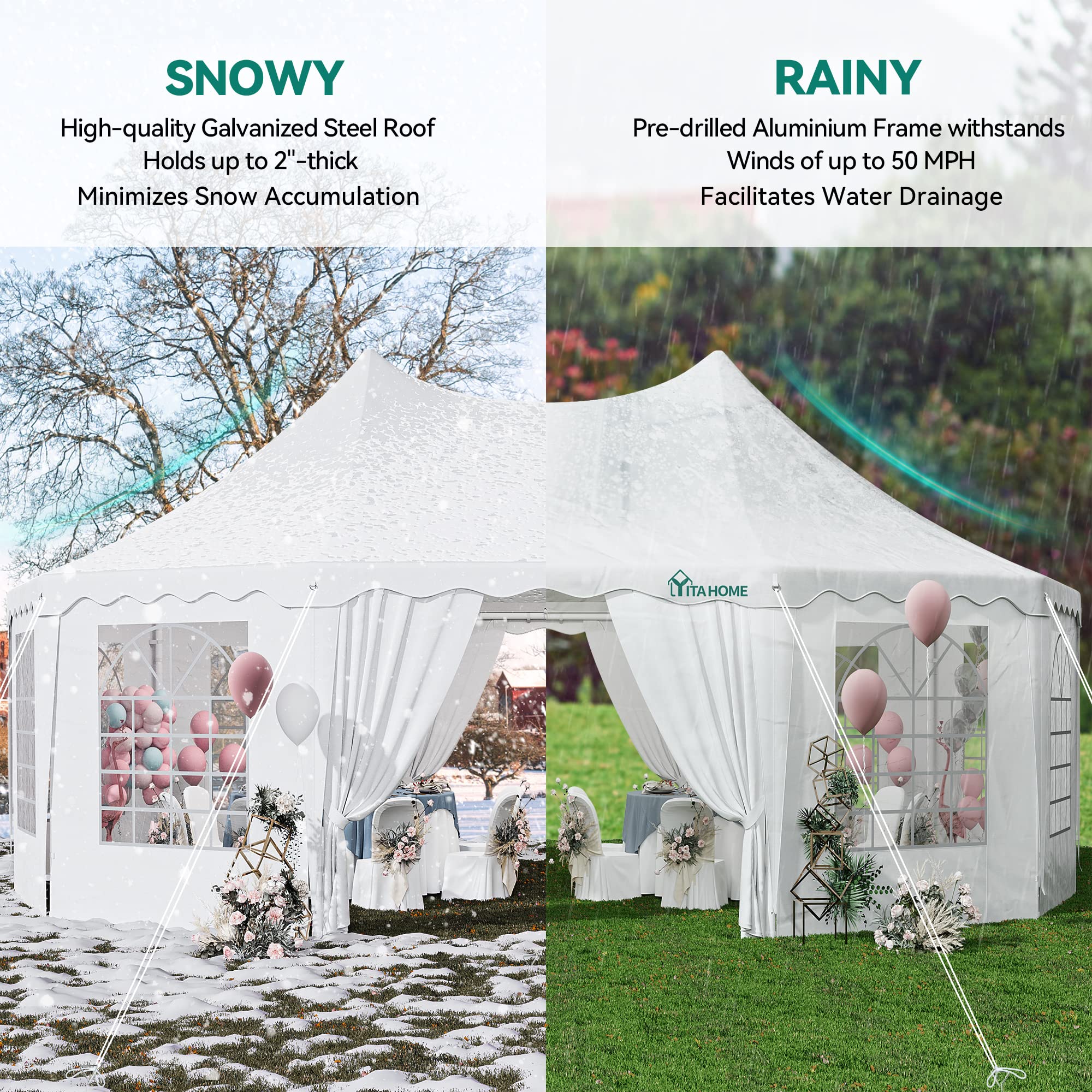 YITAHOME 29x21FT Party Tent Canopy Event Shelter Heavy Duty Wedding Upgraded Ripple Gazebo Large with Roof Removable Sidewalls Commercial