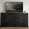 DWVO 6 Drawer Dressers, Chest of Drawers with Fluted Panel, Wide Versatile Storage Dresser Organizer for Living Room, Kitchen and Office, Black
