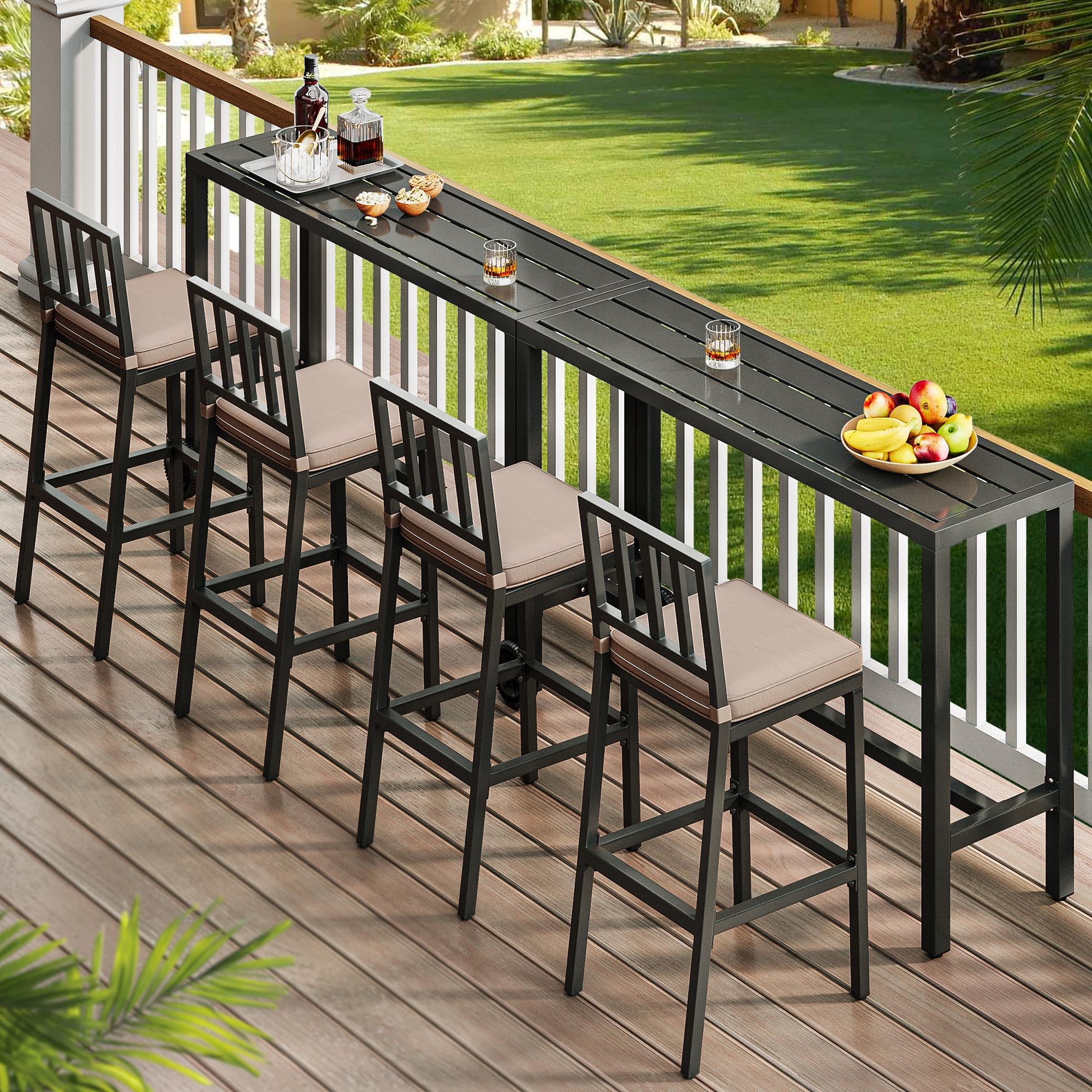YITAHOME 55" Outdoor Bar Table, Rectangle Narrow Counter Height Table, Ideal Bar Height Table for Balcony, Patio, Garden, Yard, Poolside, Black