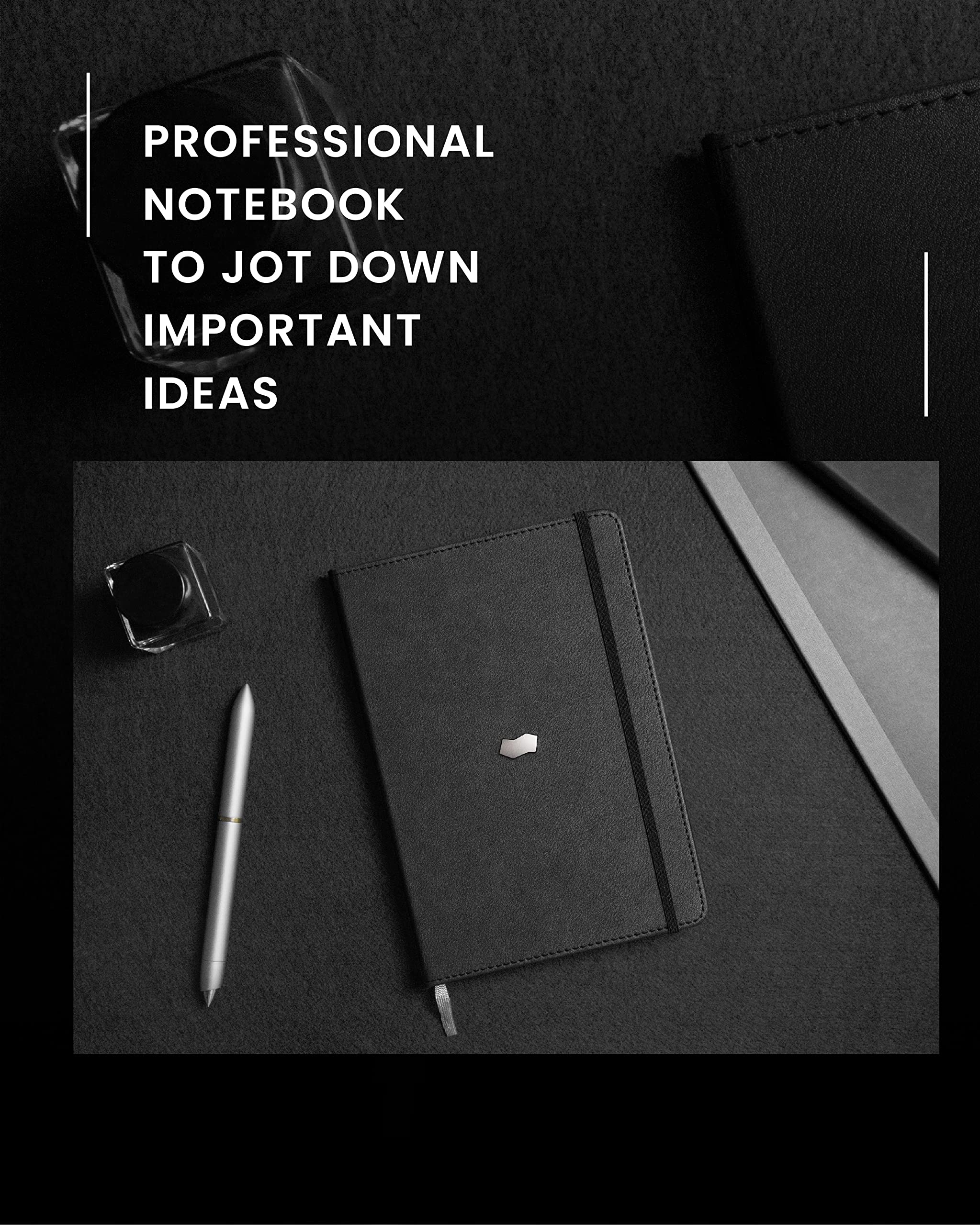 Novium Leatherette Notebook, A5 Hardcover Notebook, Sleek Inspirational Notebooks with Acid-free Papers, Grid Sheets, Professional Notebook, Enhancing Productivity to Achieve Goals, Leather Journal for Men & Women, Inspirational Gifts for Business