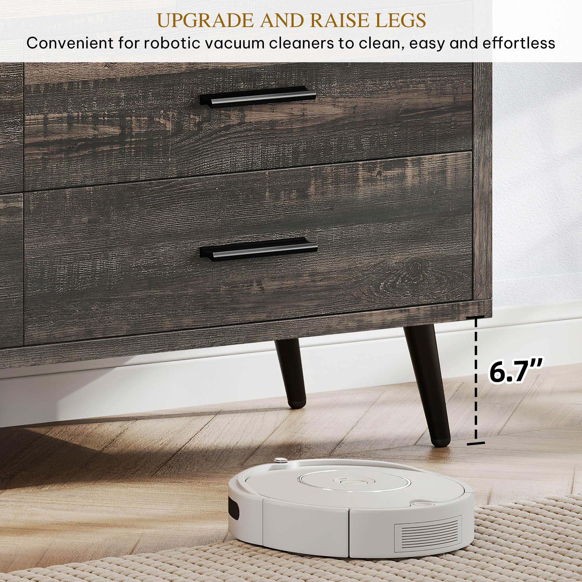 DWVO 6-Drawer Dresser, Wood Storage Cabinet with Black Metal Handles & Anti-Tip Design, Modern Chest of Drawers for Living Room, Bedroom, or Hallway-Dark Rustic Oak