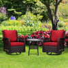 3-Piece Outdoor Wicker Rattan Swivel Rocking Chair Set with Armored Glass Side Table & Premium Cushions - 360° Swivel Patio Furniture for Backyard, Porch, Deck, Balcony, Garden, Rust