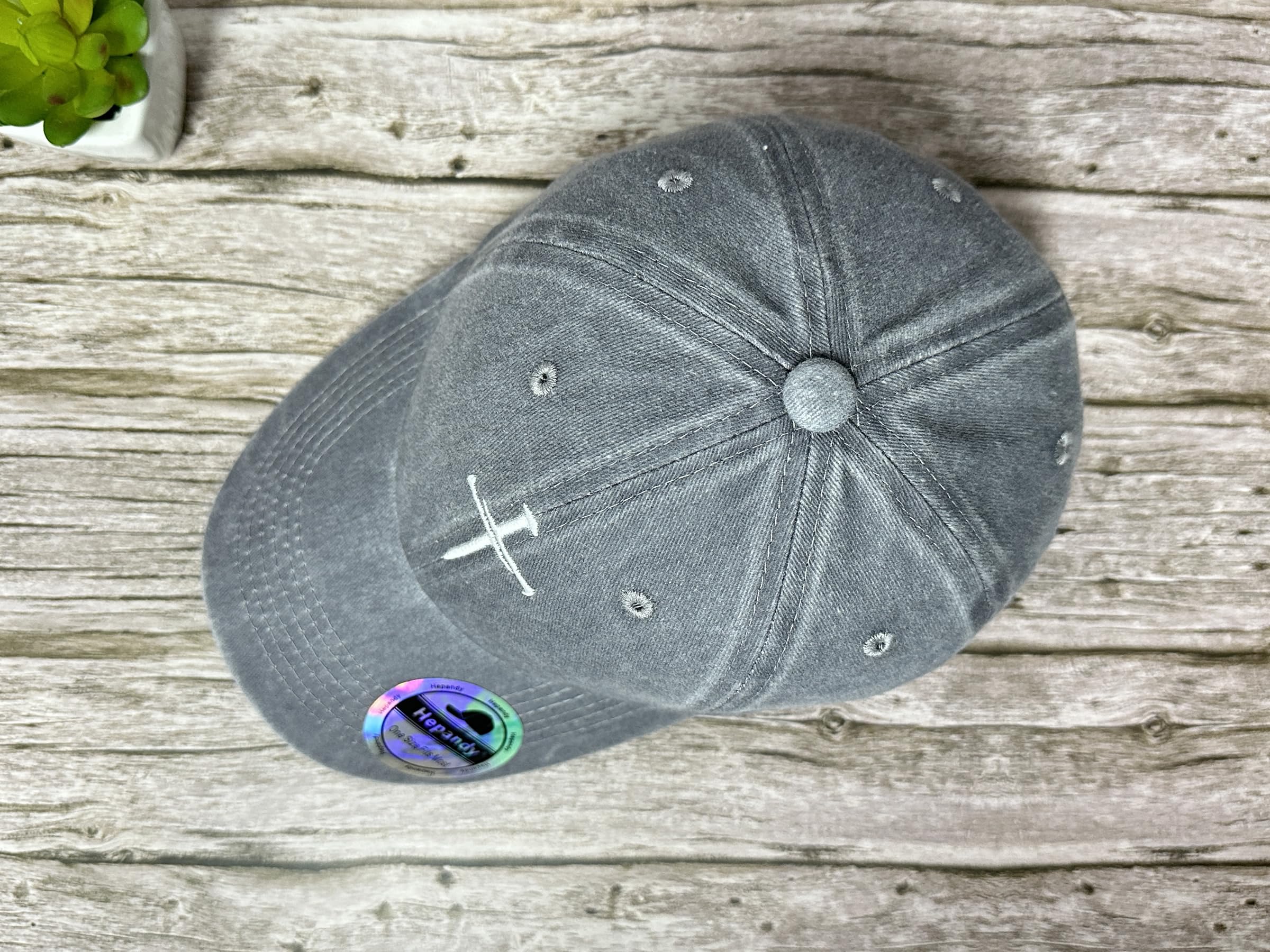 Hepandy Embroidered Three 3 Nails Cross Hat for Men, Christian Gifts for Women, Washed Gray Christ Jesus Hats Cotton Baseball Cap