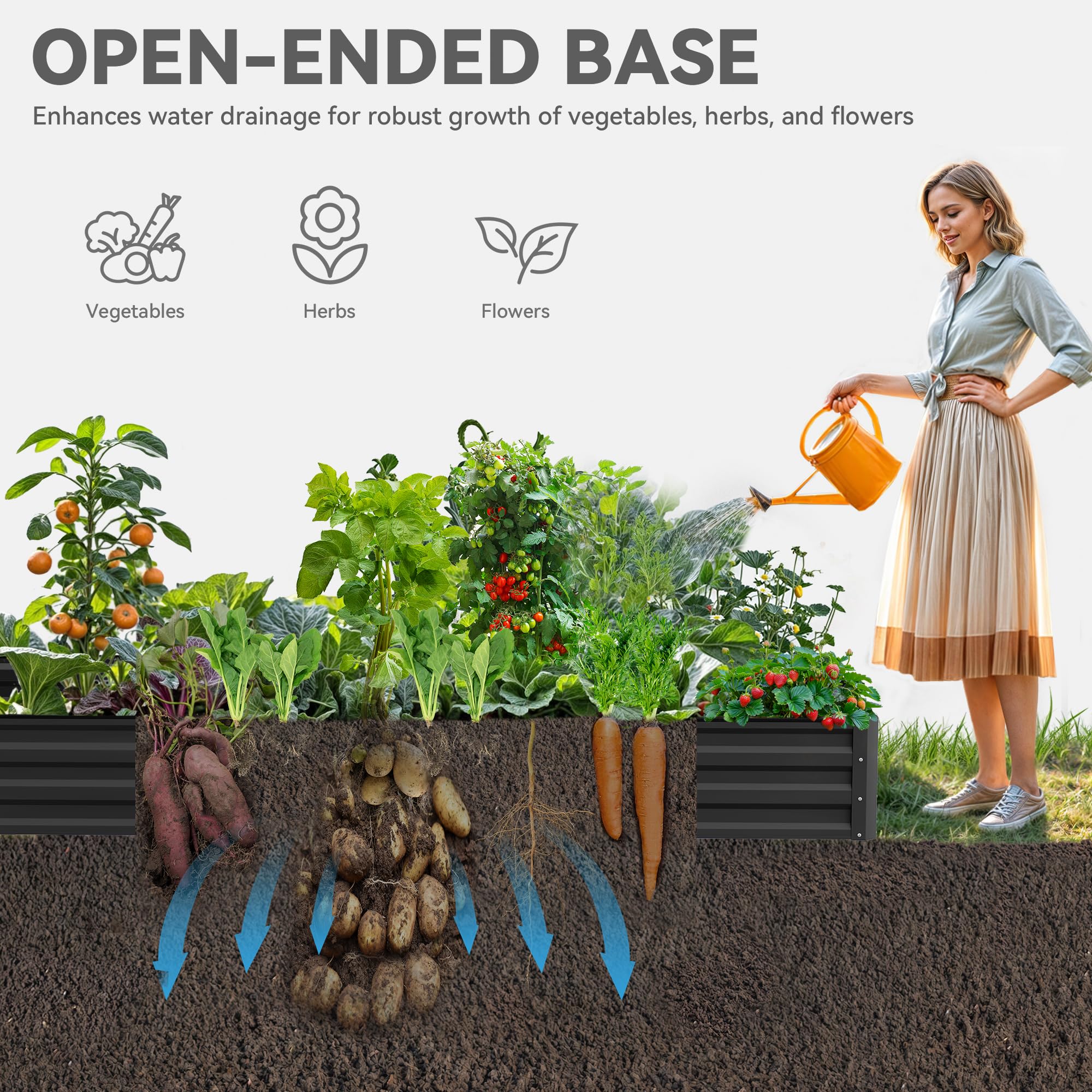 YITAHOME 12x4x1ft Large Raised Garden Bed Kit, Galvanized Metal Planter Box with Gloves, Ground Nails, Support Rod & Safety Rubber, Outdoor Above Ground Planters for Plants Vegetables Flowers, Black