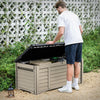 DWVO Outdoor Louver Storage Deck Box w/120 Gallon Capacity, Large Storage Box for Outdoor Pillows, Garden Tools and Pool Supplies, Resin, Waterproof, Lockable (Black & Brown)