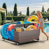 YITAHOME Outdoor Wicker Patio Poolside Float Storage, PE Rattan Rolling Pool Float Caddy for cushions, Floaties, Noodles, Life Vests, Beach Balls, Patio Furniture (Brown)