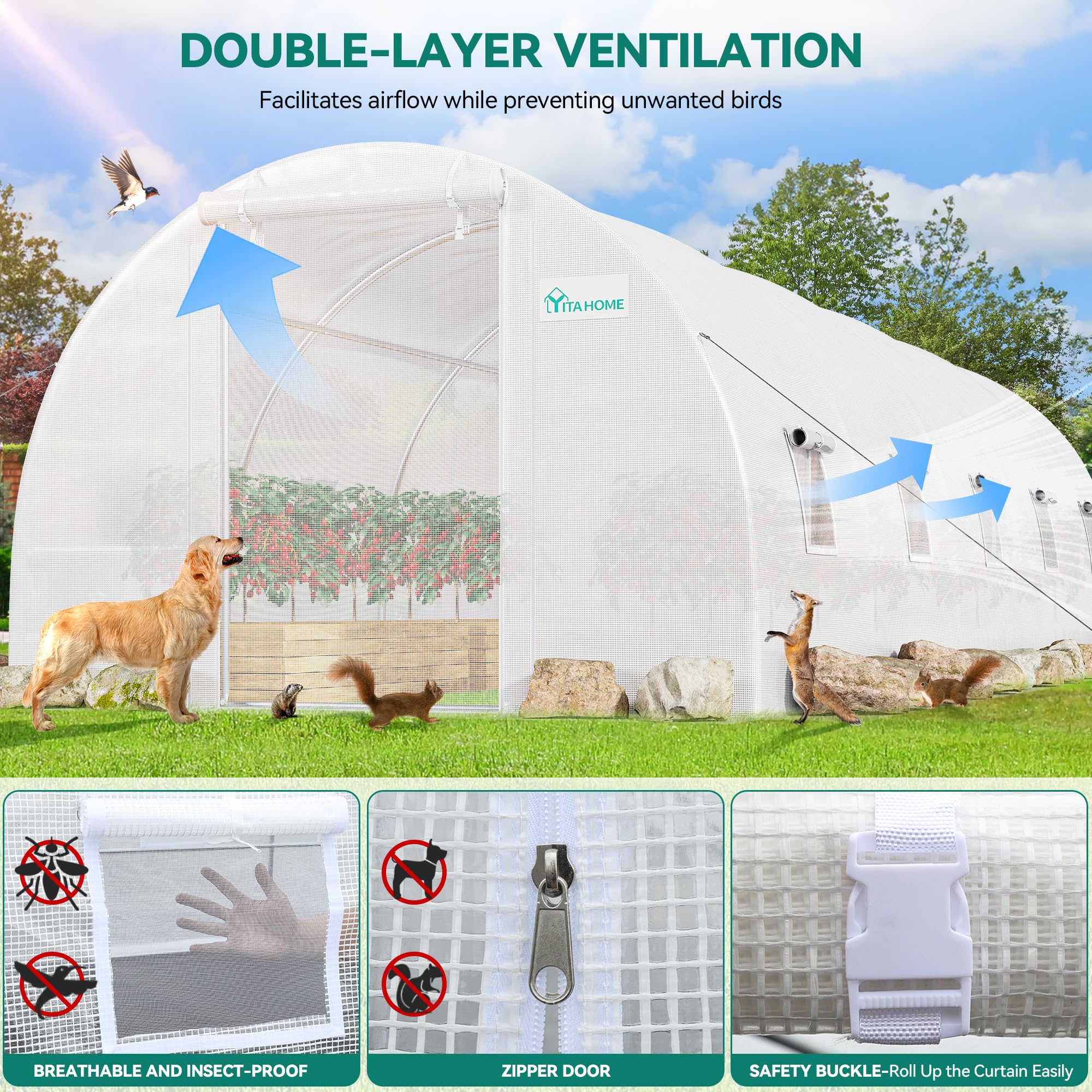 YITAHOME 26'x10'x6.5' Greenhouses Heavy Duty Large Greenhouses Walk in Green Houses Tunnel Green House Outdoor Gardening Upgraded Galvanized Steel Ropes Zipper Doors, White