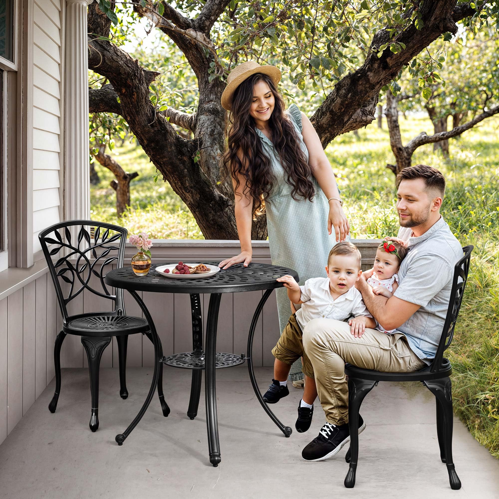 DWVO Outdoor Cast Aluminum Outdoor Chairs Set of 2, All-Weather Patio Dining Chair with Adjustable Feet for Balcony, Backyard, Deck, Garden, Black
