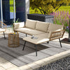 DWVO 3 Pieces Patio Furniture Set, Wicker Conversation Sectional Sofa, L-Shaped Sofa with 4 Seater for Backyard, Porch, Boho Detachable Lounger with Cushions and Coffee Table - Beige