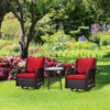 3-Piece Outdoor Wicker Rattan Swivel Rocking Chair Set with Armored Glass Side Table & Premium Cushions - 360° Swivel Patio Furniture for Backyard, Porch, Deck, Balcony, Garden, Rust