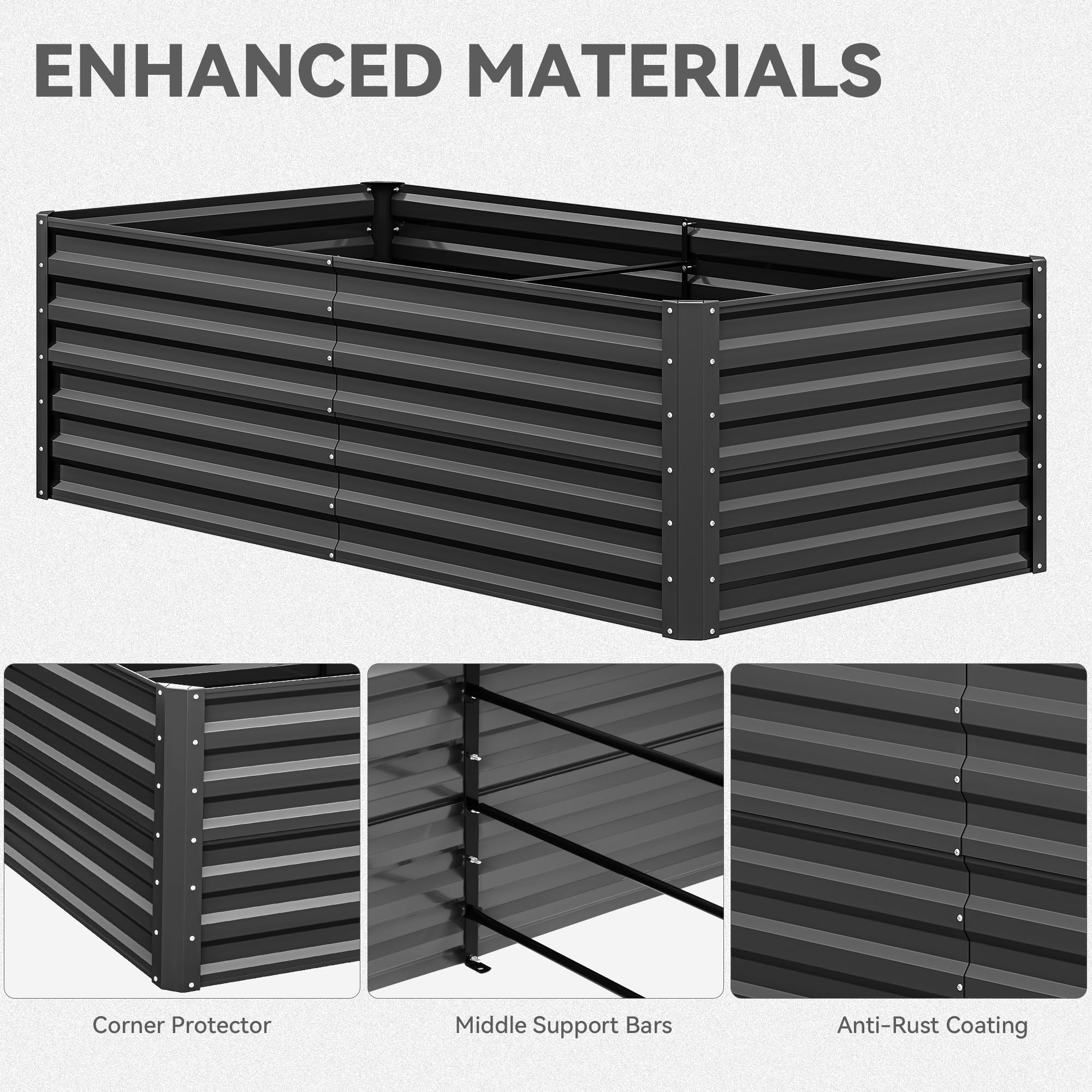 YITAHOME 6x3x2ft Large Raised Garden Bed Kit, Galvanized Metal Planter Box with Gloves, Ground Nails, Support Rod, Outdoor Above Ground Planters for Plants Vegetables Flowers, Black