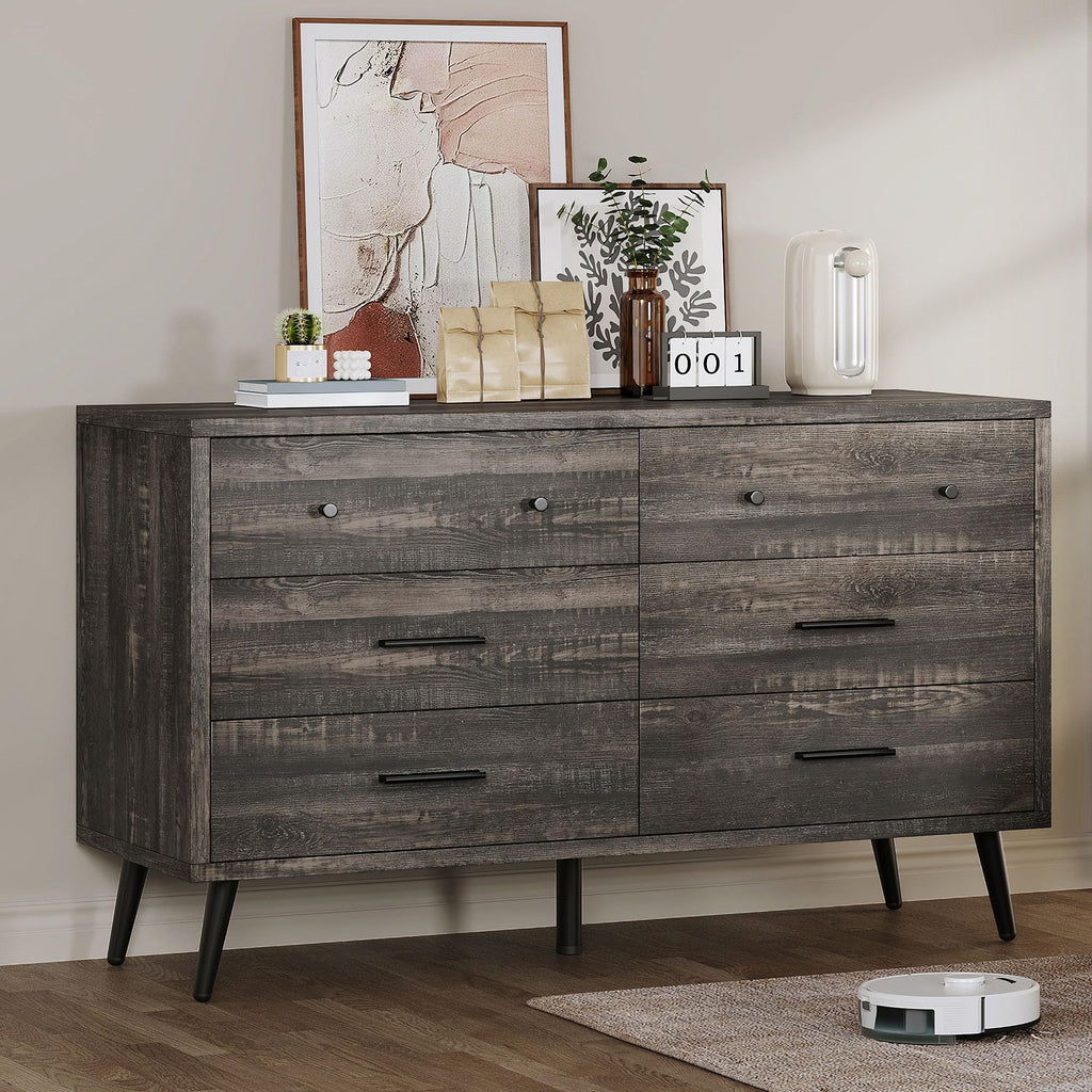 DWVO 6-Drawer Dresser, Wood Storage Cabinet with Black Metal Handles & Anti-Tip Design, Modern Chest of Drawers for Living Room, Bedroom, or DWVO 6-Drawer Dresser, Wood Storage Cabinet with Black Metal Handles & Anti-Tip Design, Modern Chest of Drawers for Living Room, Bedroom, or