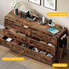 DWVO Farmhouse 6 Drawer Dresser for Bedroom, 31.5 Inch Tall Modern Dresser TV Stand with Large Drawers & Bar Handles, Storage Dressers with Power Outlets, Rustic Wood Chest of Drawers, Rustic Brown