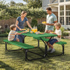 DWVO 6FT Picnic Table, Heavy Duty Outdoor Picnic Table and Bench w/Umbrella Hole, Resin Tabletop & Stable Steel Frame Ideal for Yard Patio Lawn Party, Green